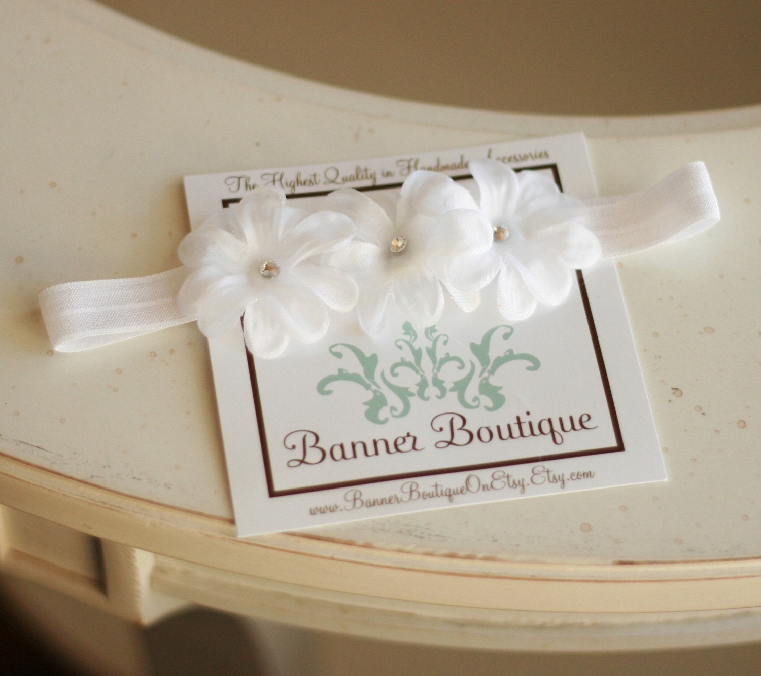Baby Headband, Beige Headband, Cream Ivory Headband, Baptism Headband, Christening Headband