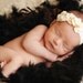 Cream Triple Flower Headband on Soft Stretch Nylon Ribbon with Swarvoski crystals center  TWO SIZES AVAILABLE Baptisms Christenings Weddings