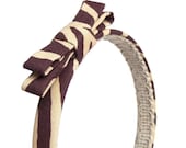 Zebra headband - Brown / Tan Zebra Print w/ Bow Accent - Narrow Width