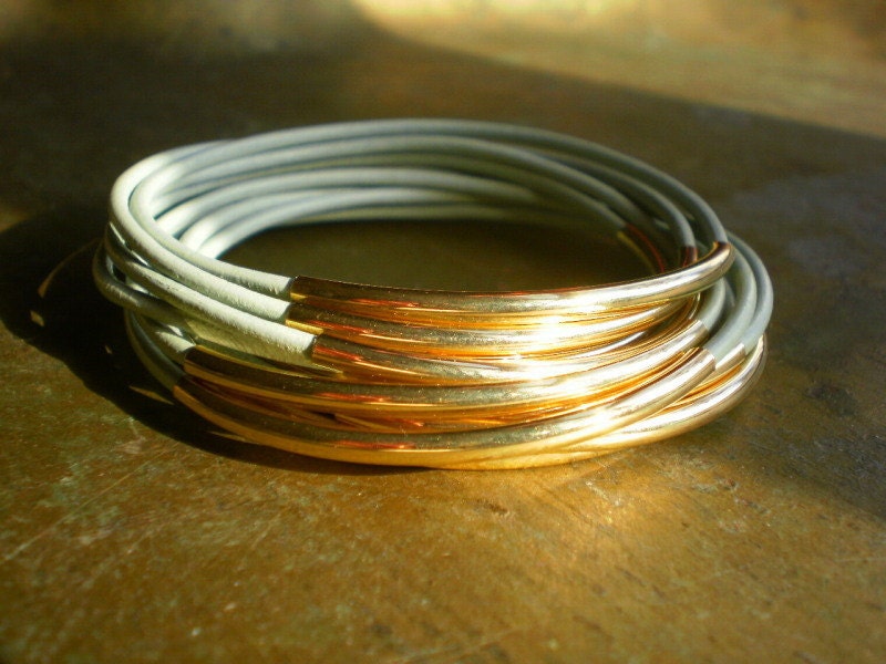Monoco Minty Fresh Leather and Gold Bangles