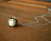 Comstock Pyrite Cube Pendant on Extra Long Sterling Silver Chain Necklace