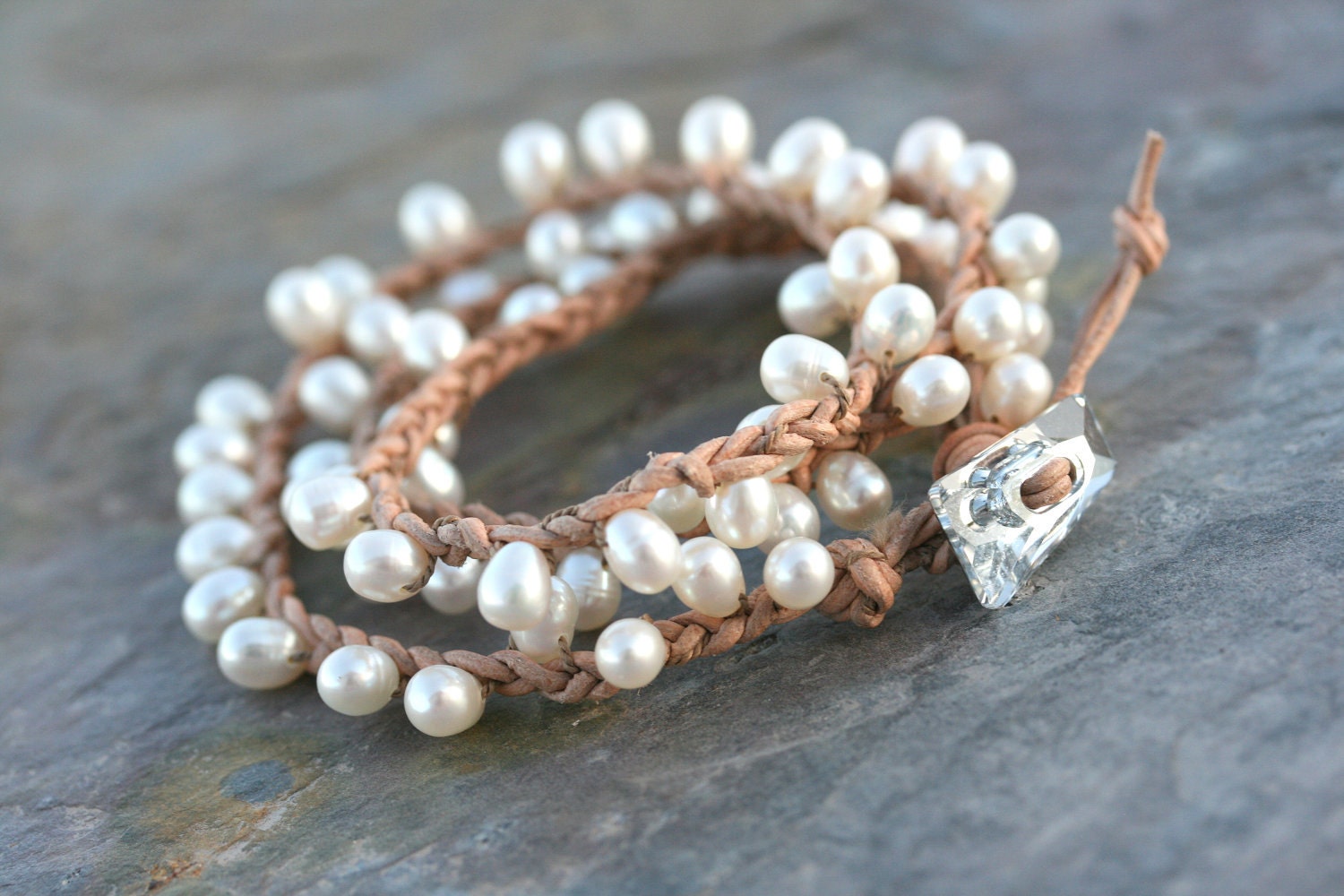 Dancing Pearls leather wrap bracelet