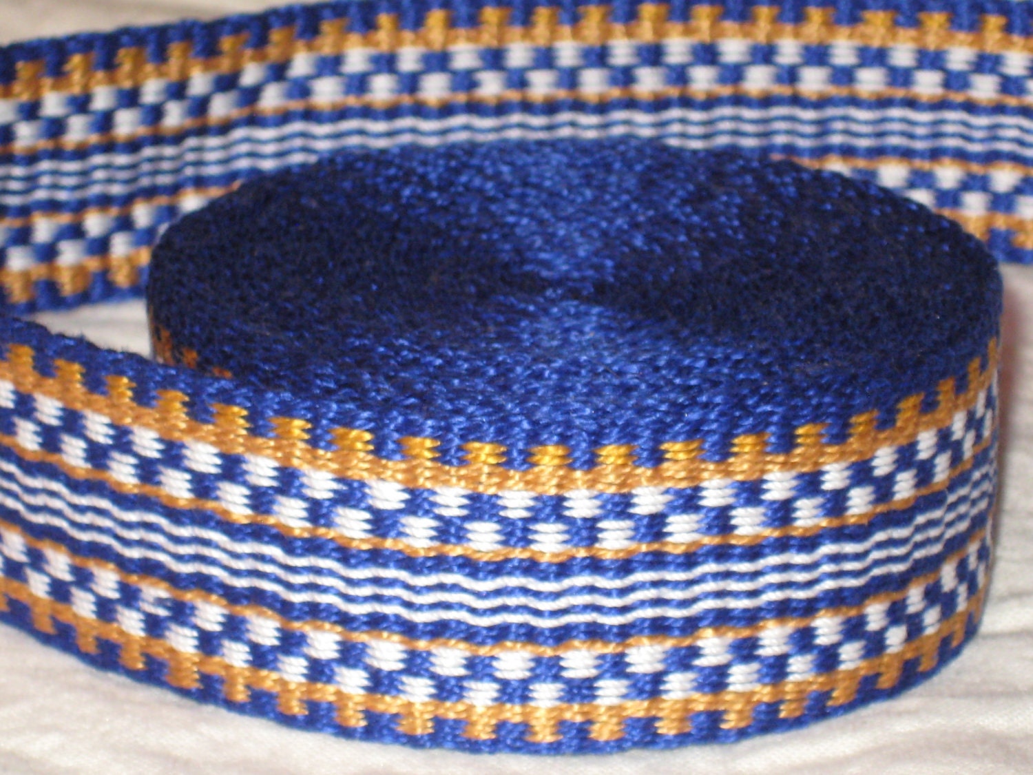 Blue, gold, and white inkle trim (over 14 feet - hand woven)