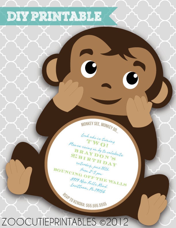 DIY Monkey Invitations Il_570xn