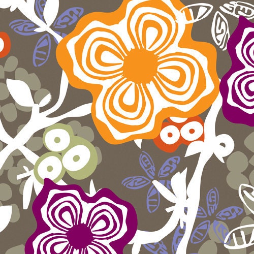Floral on Grey/Green from Primitiva by Jane Dixon - Fat Quarter