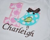 Personalized Bird Birthday Shirt  Onesie Applique Shirt
