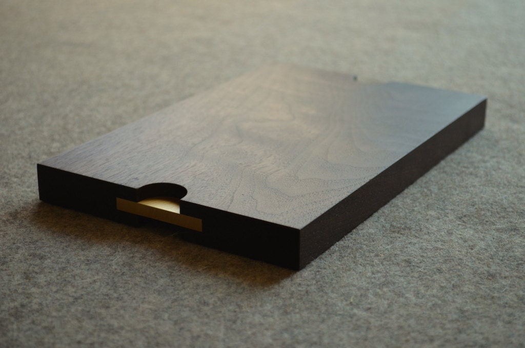 Walnut Serving Tray with Brass inlayed Handles Size Small