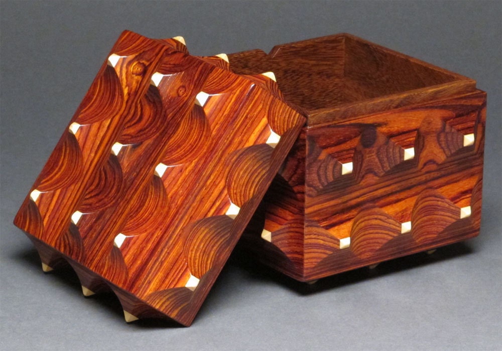Cocobolo and Maple Decorative Wood Box with Hidden Compartment, 'The Pinnacle Box'