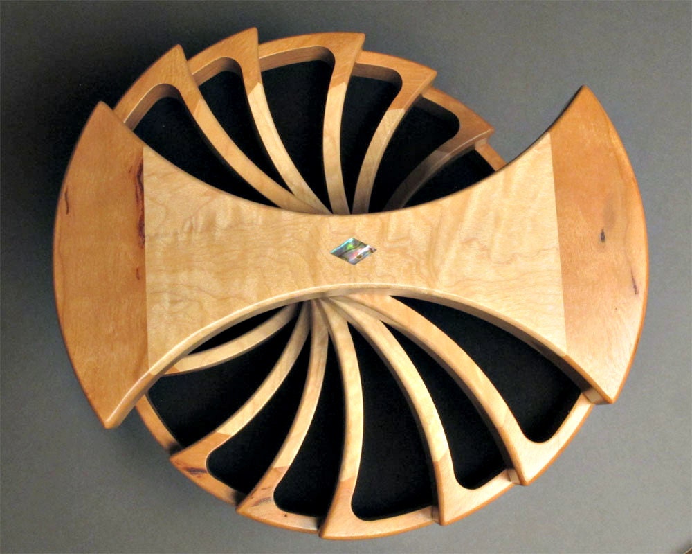 Unique Jewelry Box, Cherry and Curly Maple, 'The Helical Box'