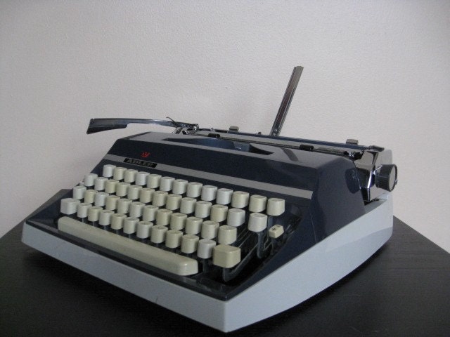 Navy Blue and Grey Adler J5 Typewriter.