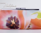 Bridesmaid clutch floral satin clutch, handbag, coral orange tulip