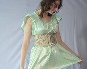 Spring Green and Antique Flowers Waist Cincher Mini Dress/Shirt