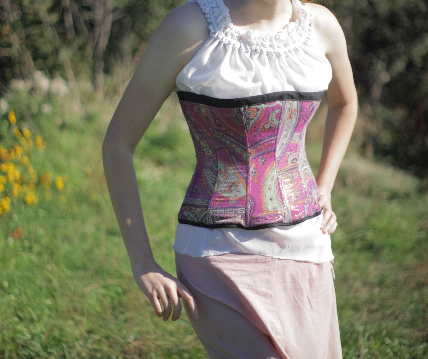 Vintage Pink Paisley Reversible Corset