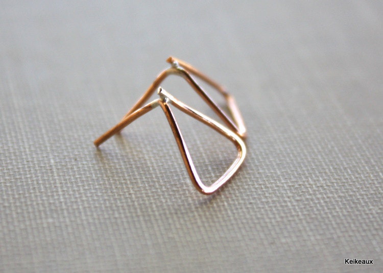 Copper Triangle Post Earrings Geometric Shapes Handmade Jewelry