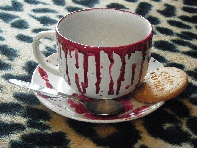 Bloody murder scene extra large cup and saucer.