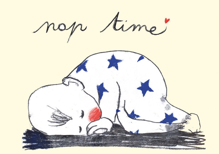Original Monotype Drawing  - Nap time-