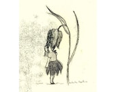 Original Illustration ink Monotype - Flowers will tell me secrets -