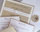 Elegant wedding invitation, gold, ivory, wedding invitation, rhinestone wedding invitation, layered wedding invitation