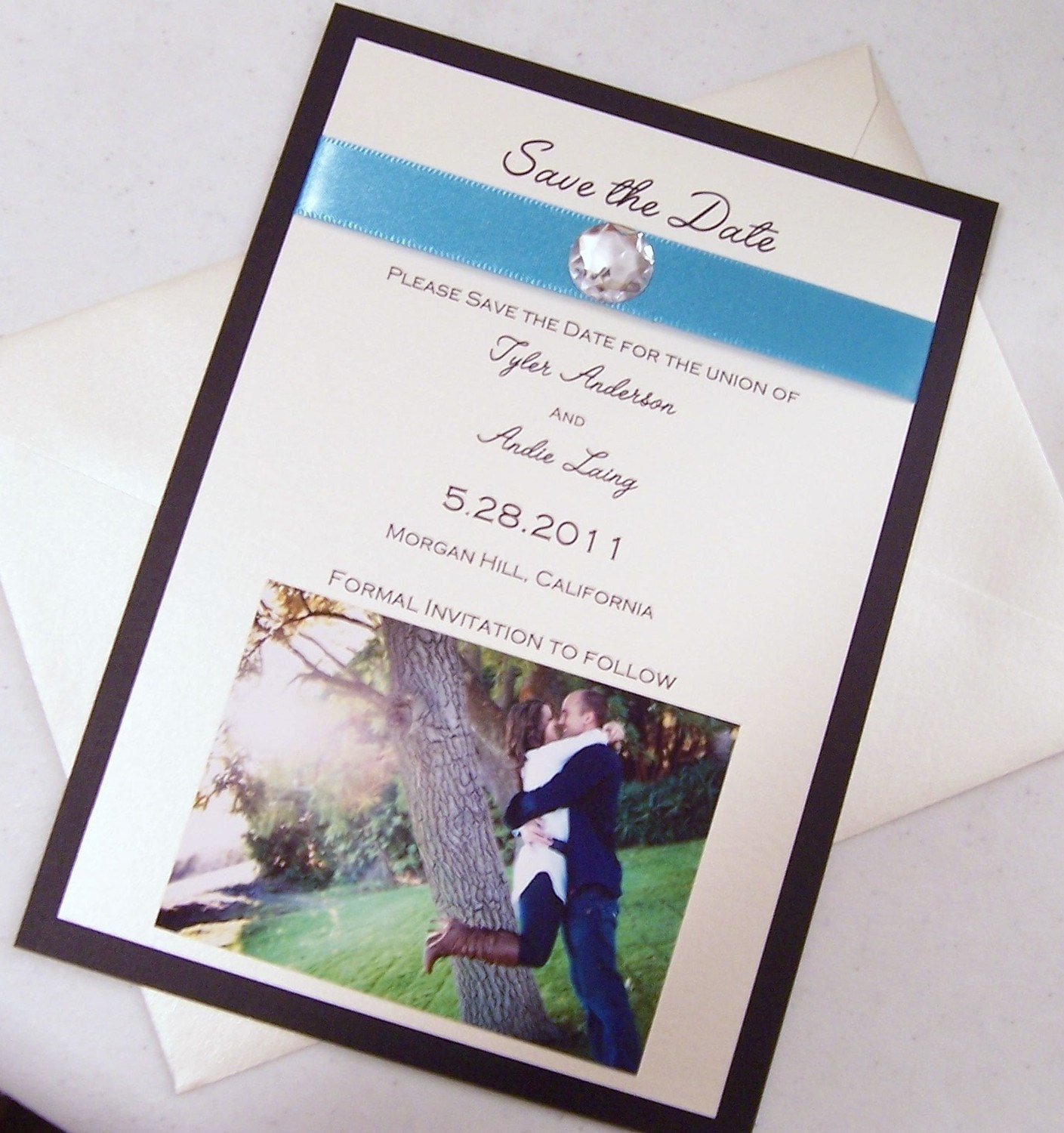 Save the date, picture save the date, ivory, black, teal save the date, modern save the date