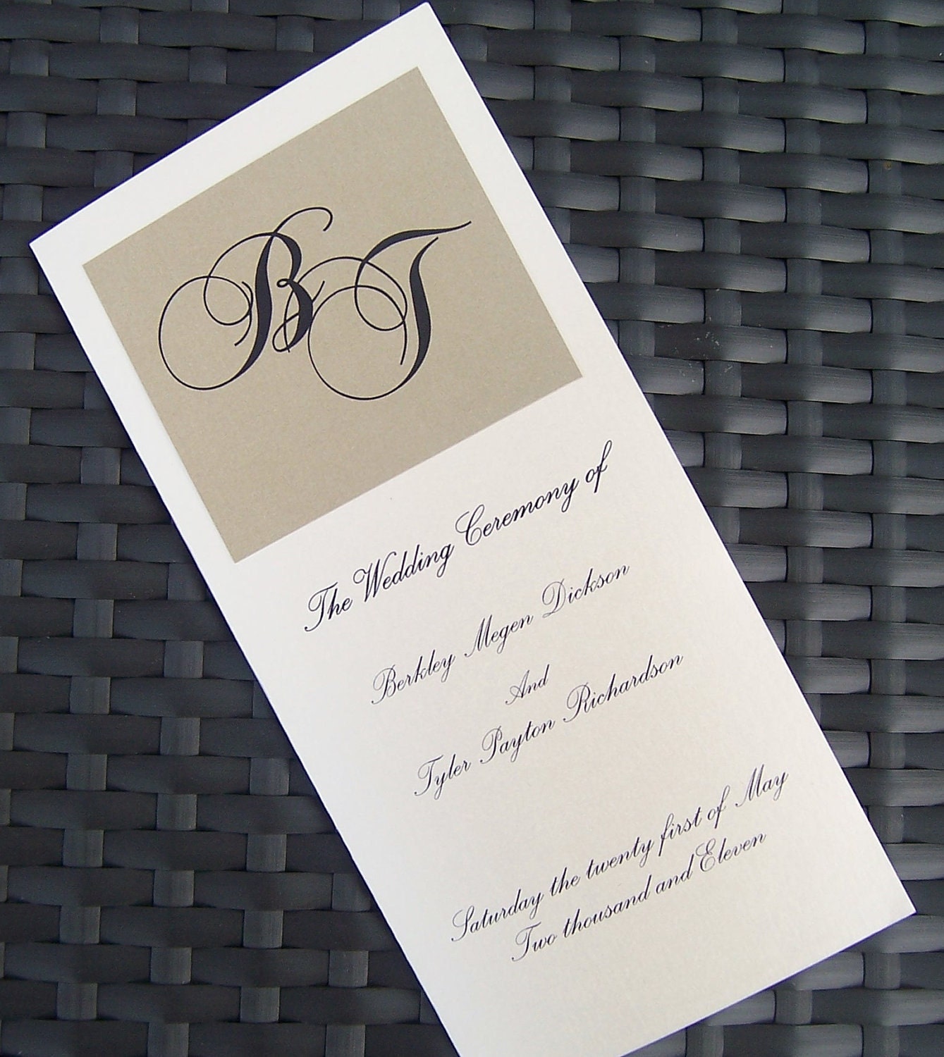 Gold and ivory wedding program, monogram program, metallic program, elegant wedding program