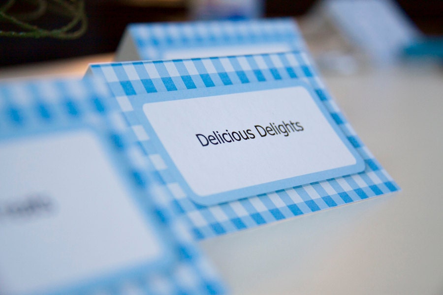 DIY Place Card - Blue Plaid, Menu Card, Tent Card, Name Card - Entertaining, Hosting, Gift Tags