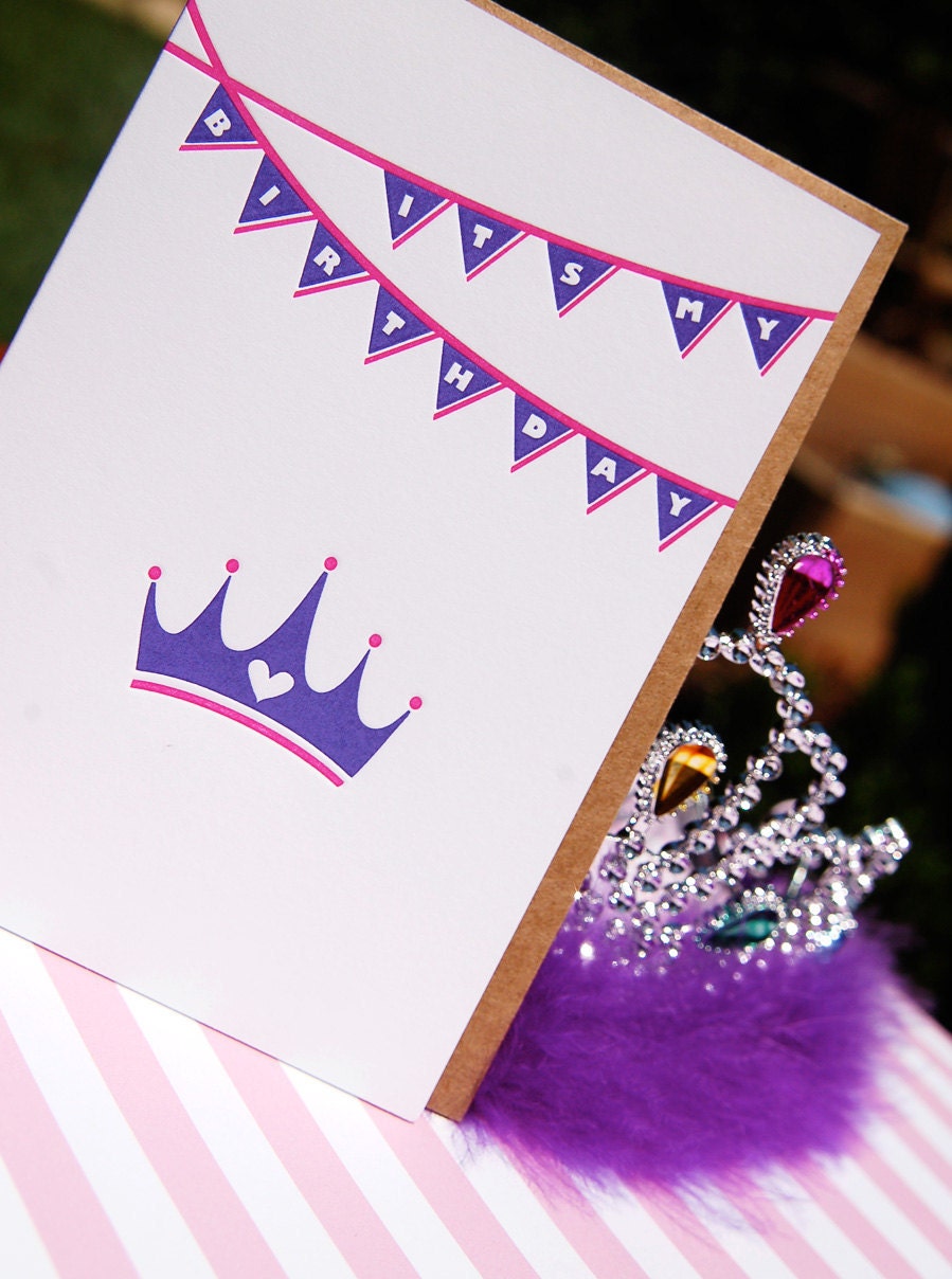 Letterpress Birthday Invitations, Princess - set of 8