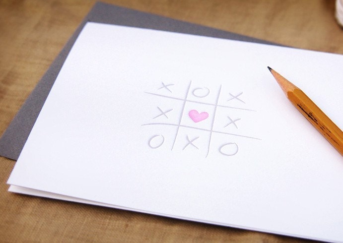 Letterpress Valentine card, xoxo and tic-tac-toe.