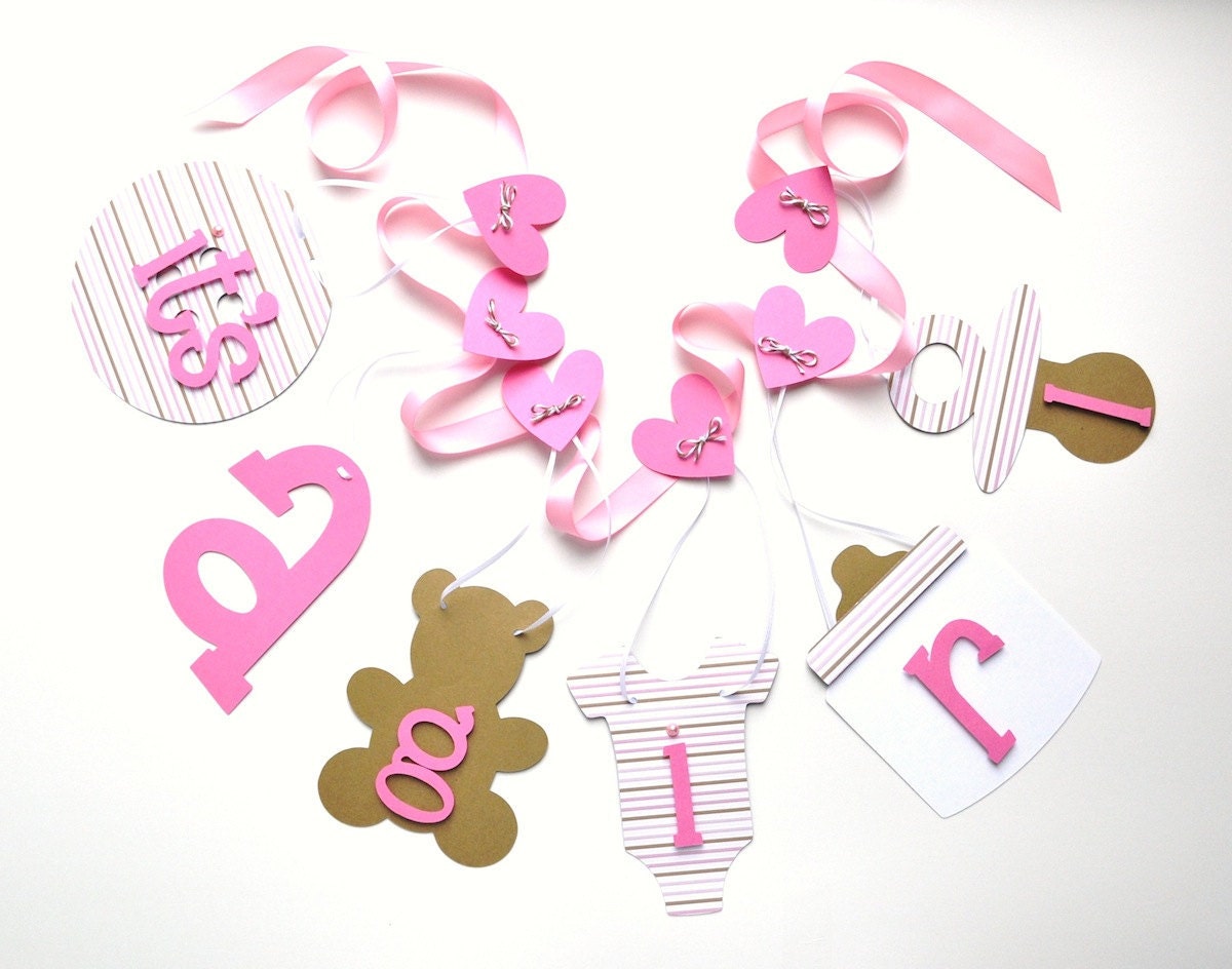 Baby shower decorations baby pink and brown it's a girl banner by ParkersPrints on Etsy Il_170x135