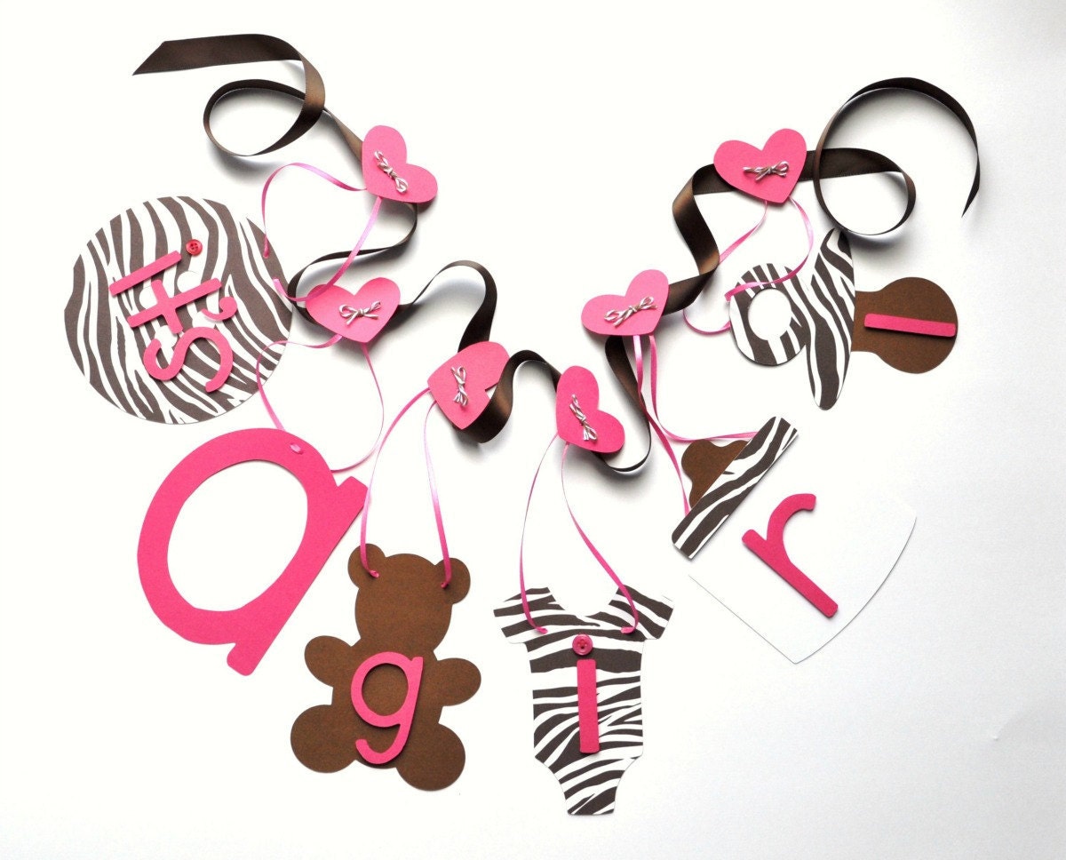 Pink and brown zebra baby shower decorations it's a girl banner by ParkersPrints on Etsy Il_170x135