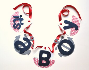 Nautical baby shower decorations lobster red sailboat and anchor banner by ParkersPrints on Etsy