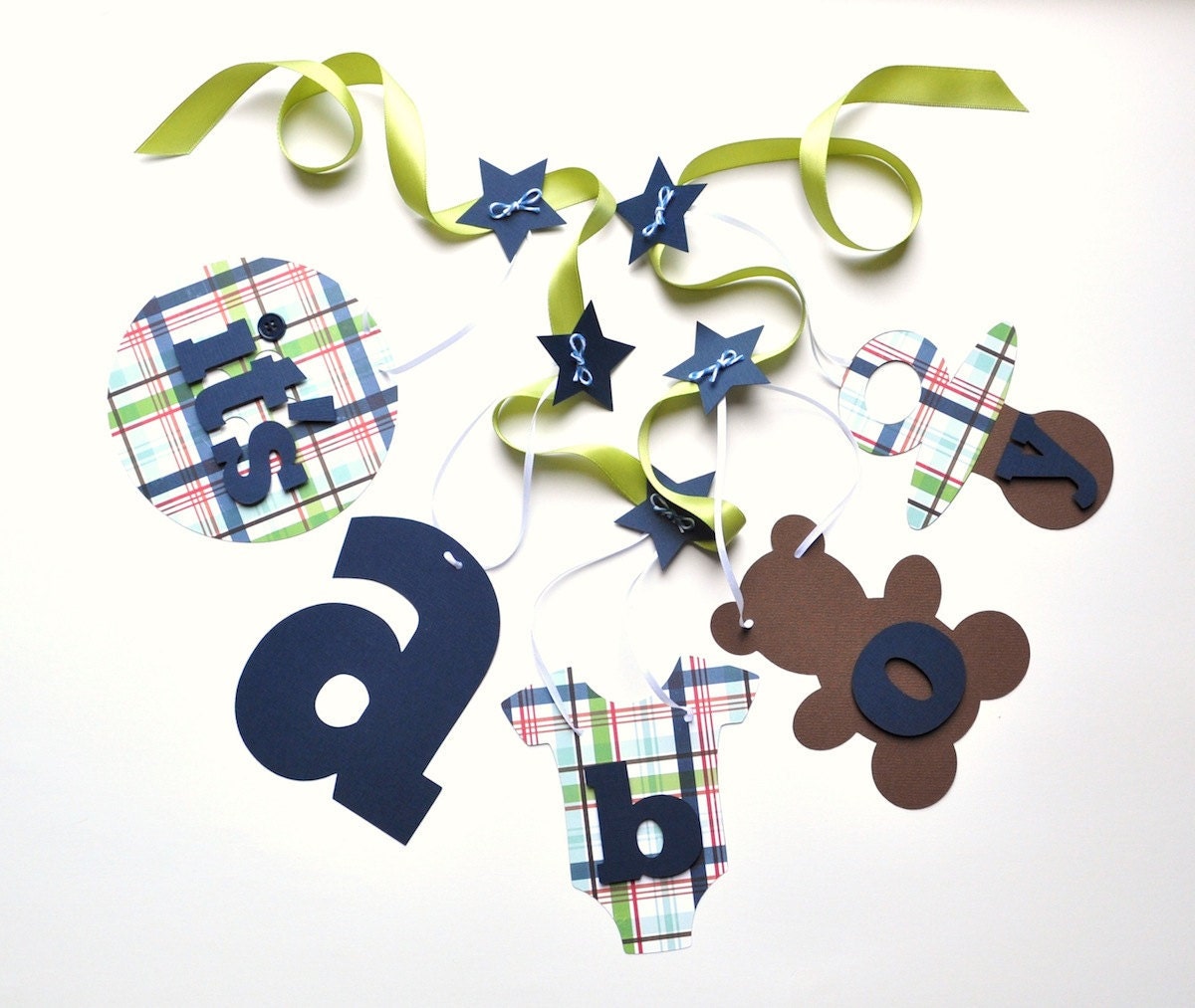 Baby shower banners decorations navy blue and green plaid it's a boy banner by ParkersPrints on Etsy Il_570xn