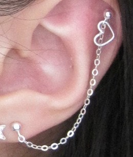 Sterling Silver Plain Heart Cartilage Double Earring