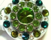 Grass Green Rhinestone Button and Swarovski Crystal (Olivine Green and Emerald Green) Embellished ID Badge Reel