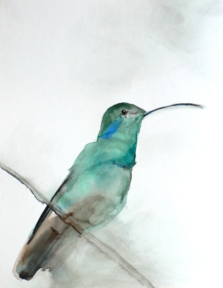 30% Off SALE - Gift for Her - Hummingbird Art Print - Wall Decor - August - Large 16x20 Print - Hummingbird Watercolor