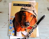 Fathers Day Thank You For Protecting Me from Monsters Card - Foil Hat Sausage Dog