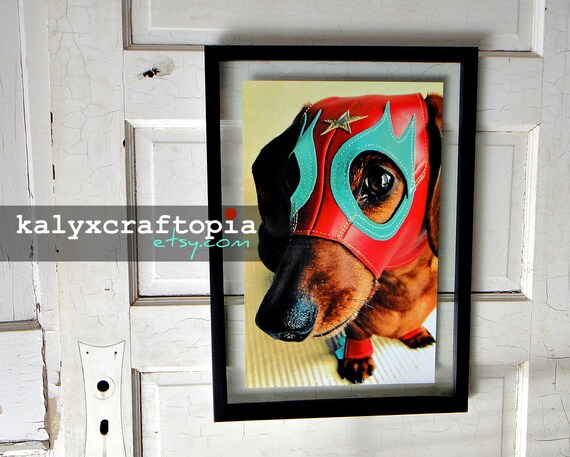 Dachshund Art Lucha Libre Print - El Salchicha Mexican Wrestler