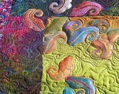 MarveLes LEAVES At DUSK Original Painted Art Quilt in blue, green, navy, brown, red, rust, gold