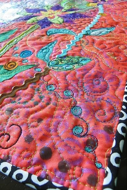 MarveLes SCATTER JOY Art Quilt Orange Turquoise Glitz Glitter