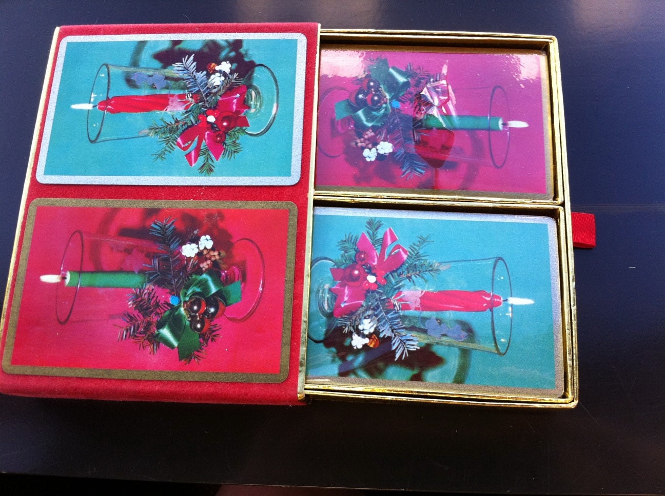 Vintage Congress playing cards.  Double deck.  New.  Sealed.  Christmas holiday candles.  Fun games.