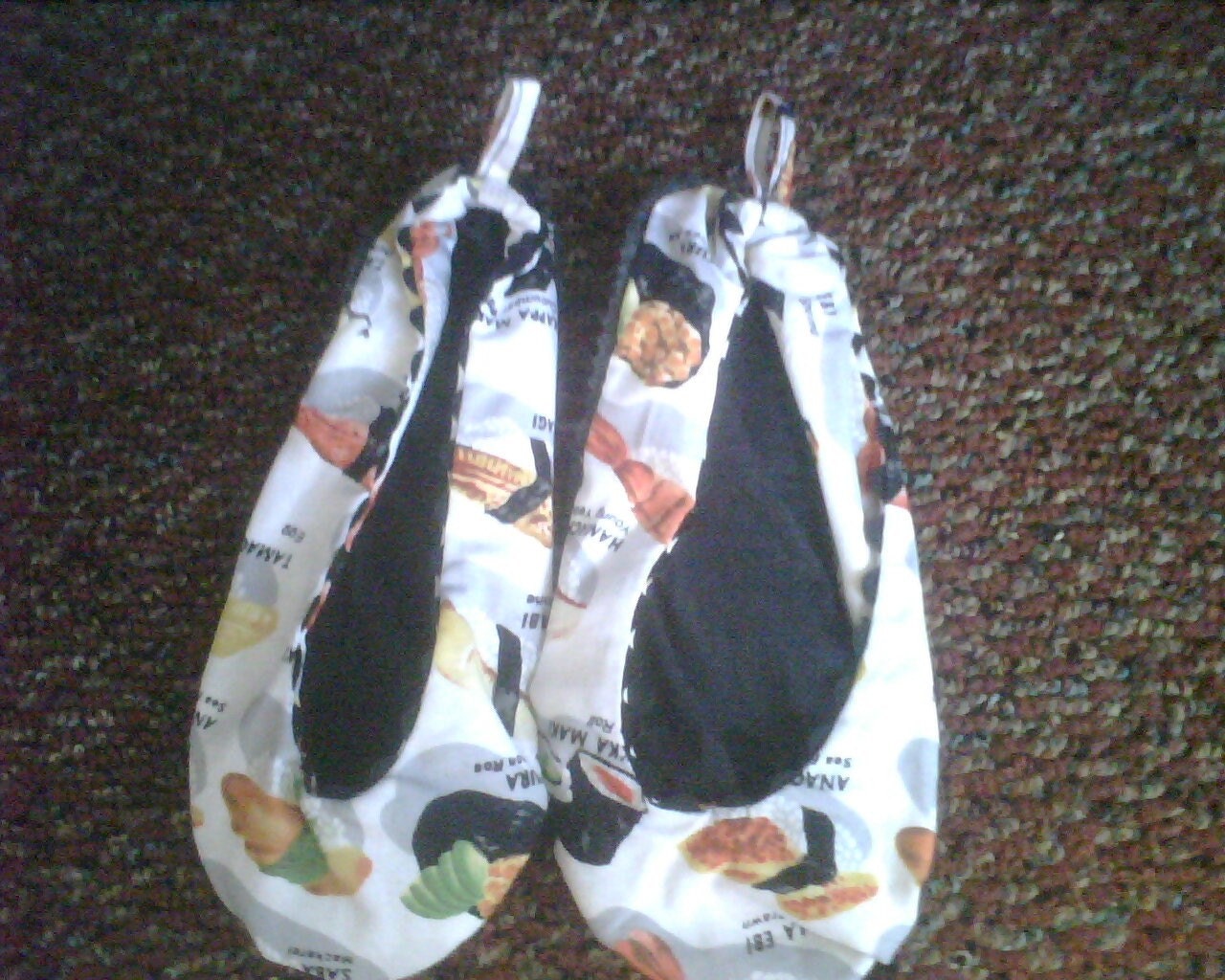 Sushi slippers. Ladies womens size medium. Fits 6 1/2, 7, or 7 1/2. Cotton fabric. Handmade. Rick rack trim.