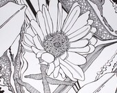 Gerber Daisy . Original Pen and Ink Drawing . Abstract Flower Art . 9 x 12