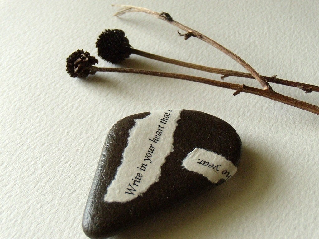 office desk accessory wedding river rock collage stone natural quote paper