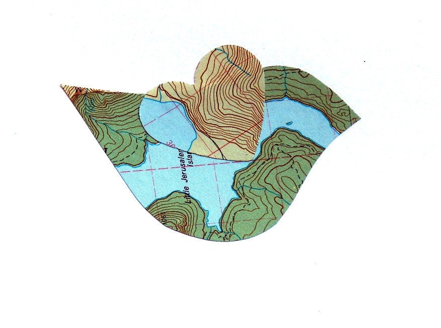 recycled map paper bird mobile garland greeting card heart modern minimal