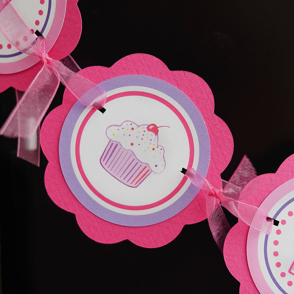 Cupcake Birthday Party Decorations - I am 1 MINI BANNER - Cupcake Theme Hot Pink and Purple, First Birthday Party Il_170x135