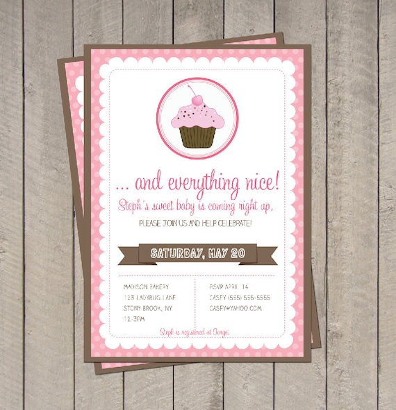 Sugar and Spice Baby Shower Invitation - Pink & Brown Cupcake Invite - Digital Printable Invite Il_570xn