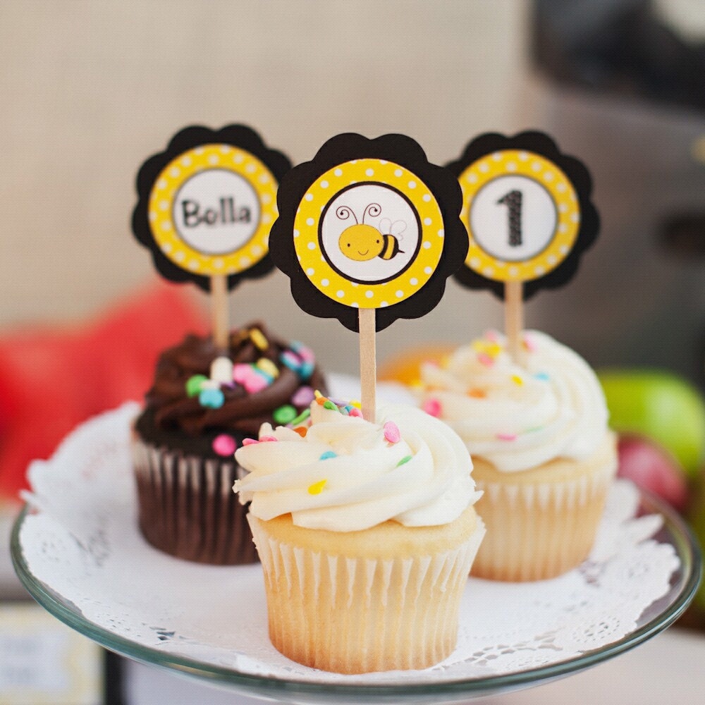 Bee Birthday Party Decorations - I am 1 MINI BANNER - Yellow and Black Happy Birthday Party Sign