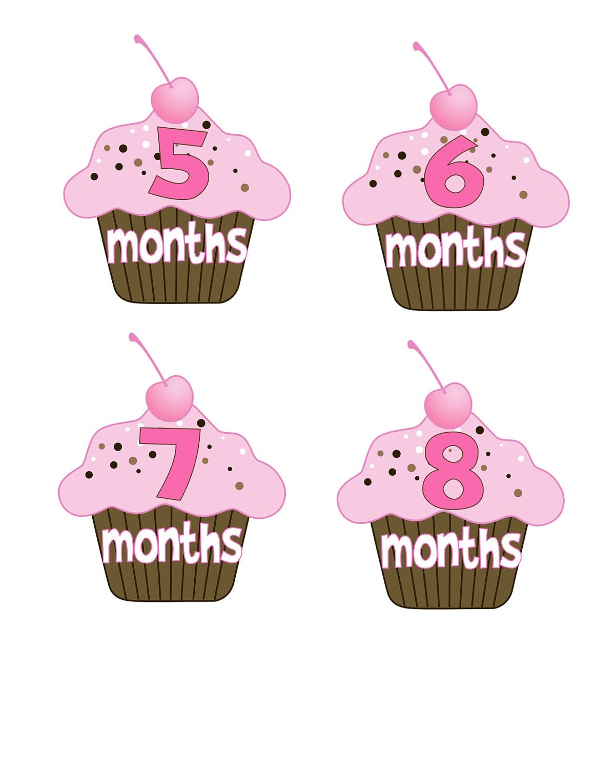 Baby Month Stickers Baby Girl Monthly Onesie Stickers Hot Pink and Brown Cupcake Month Stickers Girl Baby Shower Gift and Photo Prop Sophia