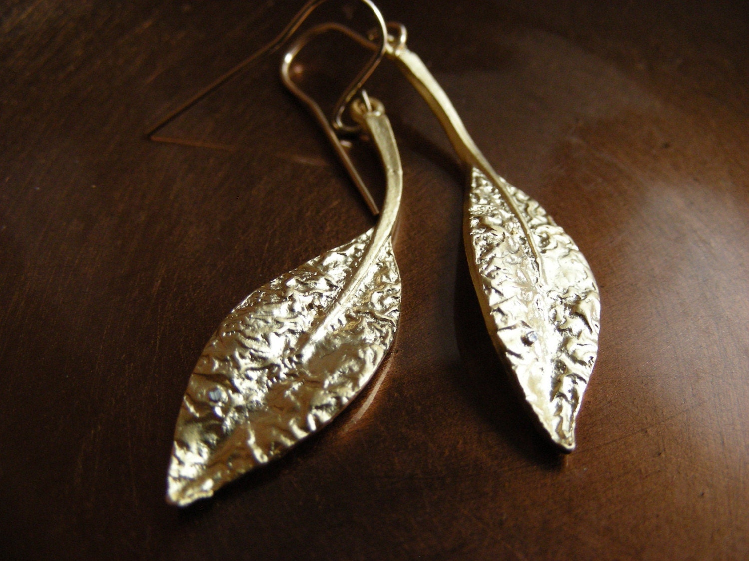 Simple Golden Leaf Earrings on Gold Filled Earwires  VALENTINE SALE
