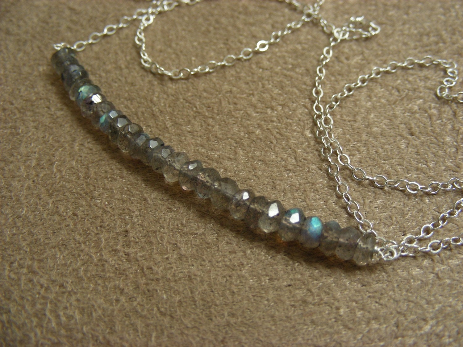 SALE  Labradorite and Sterling Silver Block Necklace   SALE