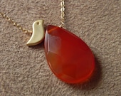 Little Golden Bird Necklace with Carnelian on Gold Fill Chain 14kt